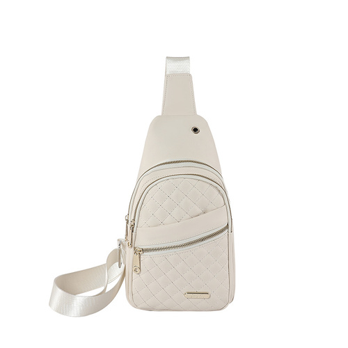 White Women's Quilted Sling Bag - Stylish Crossbody Shoulder Backpack - Main Image
