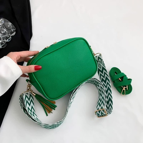 Green Trendy Crossbody Shoulder Bag with Tassel Accent - Compact and Stylish - Main Image
