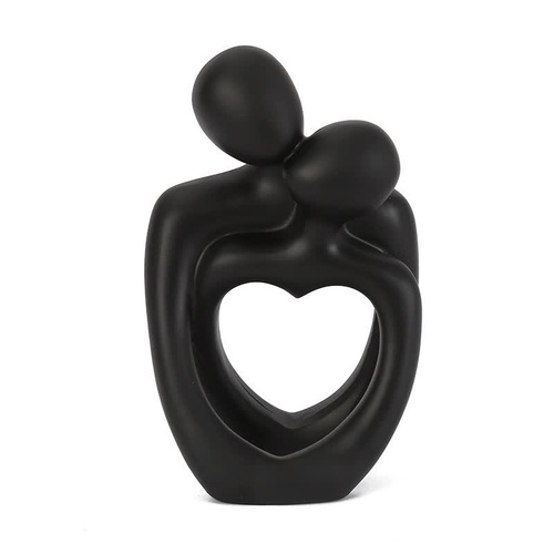 Black Romantic Couple Figurine with Heart Design - Modern Minimalist Decorative Statue - Main Image