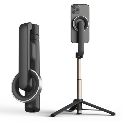 Black Multifunctional Foldable Selfie Stick with Tripod Stand & Bluetooth Remote - Main Image