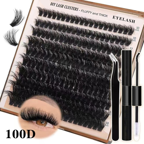 3 PCS DIY Lash Clusters Kit - 100D Fluffy & Thick False Eyelashes with Adhesive and Tools - Main Image