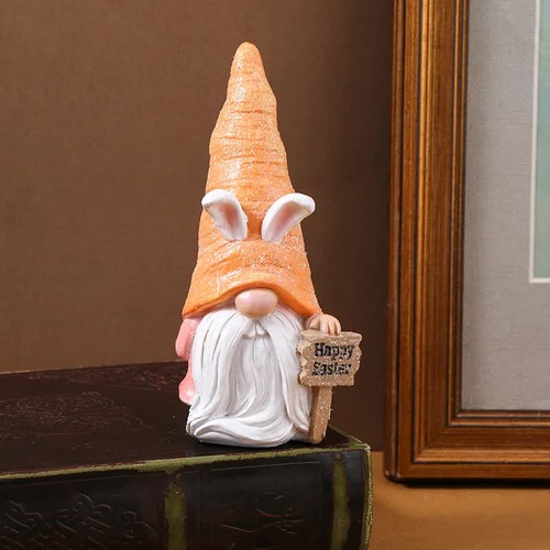 Easter Bunny Gnome Figurines - Handmade Carrot Hat Decorations for Easter Home Decor - Main Image