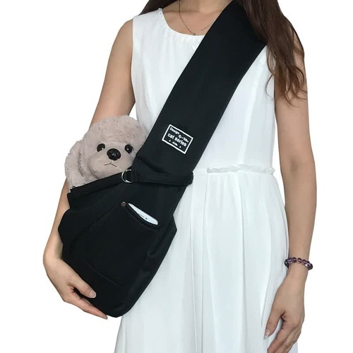 Black Adjustable Pet Sling Carrier Bag - Comfortable and Hands-Free Design - Main Image