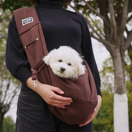 Brown Adjustable Pet Sling Carrier Bag - Comfortable and Hands-Free Design - Main Image