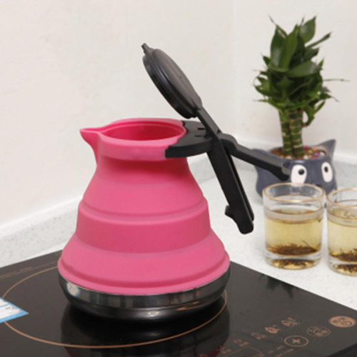 Rose Red 304 Stainless Steel Collapsible Silicone Tea Kettle - Portable and Heat-Resistant Design - Main Image