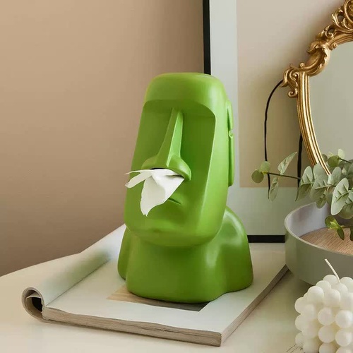 Green Creative Moai Tissue Holder - Fun and Unique Decorative Dispenser - Main Image