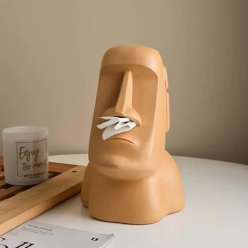 Orange Creative Moai Tissue Holder - Fun and Unique Decorative Dispenser - Main Image