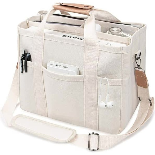 White Multi-Functional Canvas Tote Bag with Adjustable Strap - Spacious and Durable - Main Image