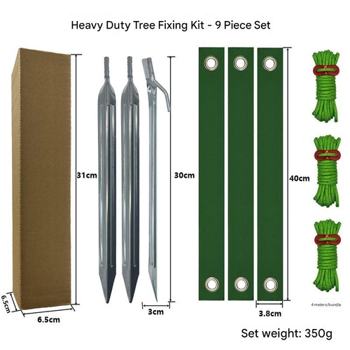 Silver Spike Heavy-Duty Tree Anchoring Kit - 9-Piece Set with Ground Stakes, Straps, and Ropes - Main Image