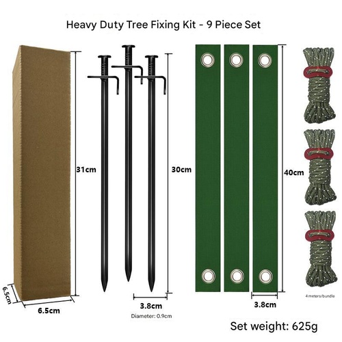 Black Spike Army Green Windscreens Heavy-Duty Tree Anchoring Kit - 9-Piece Set with Ground Stakes, Straps, and Ropes - Main Image