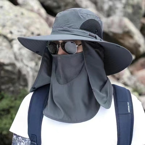 Dark Grey Outdoor Sun Protection Hat with Detachable Face and Neck Flap - UPF 50+ - Main Image