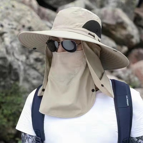 Beige Outdoor Sun Protection Hat with Detachable Face and Neck Flap - UPF 50+ - Main Image
