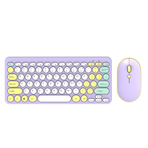 Purple Wireless Retro Keyboard and Mouse Set - Compact and Colorful Design - Main Image