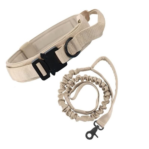 M khaki Hands-Free Dog Leash with Adjustable Waist Belt - Shock Absorbing Bungee Lead - Main Image