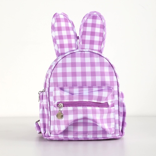 Purple Kids Bunny Ear Gingham Backpack - Cute Mini Bag for Girls - Main Image