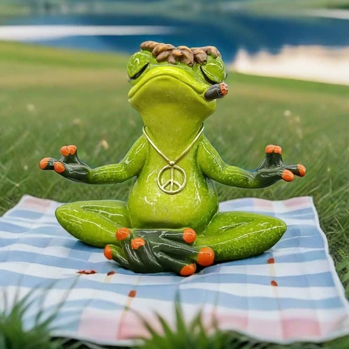 Zen Frog Meditation Figurine - Peaceful Yoga Frog Statue - Main Image