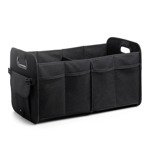 Black Foldable Car Trunk Organizer - Multi-Compartment Storage Box with Handles - Main Image