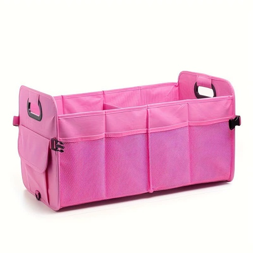 Rose Red Foldable Car Trunk Organizer - Multi-Compartment Storage Box with Handles - Main Image