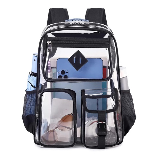 Black Clear Transparent Backpack - Stylish PVC School Bag with Multiple Pockets - Main Image