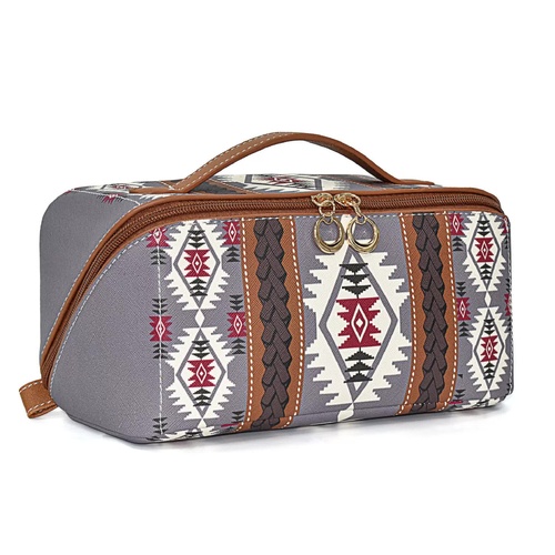 Purple Boho Travel Cosmetic Bag - Large Waterproof Makeup Organizer with Handle - Main Image