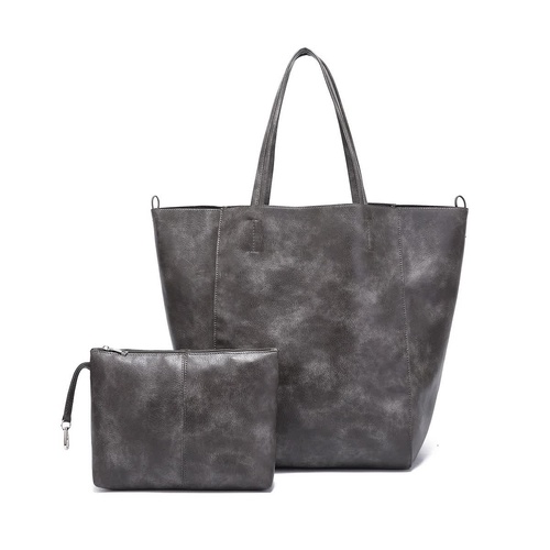Grey Classic Large PU Leather Tote Bag with Inner Pouch - Elegant and Functional - Main Image