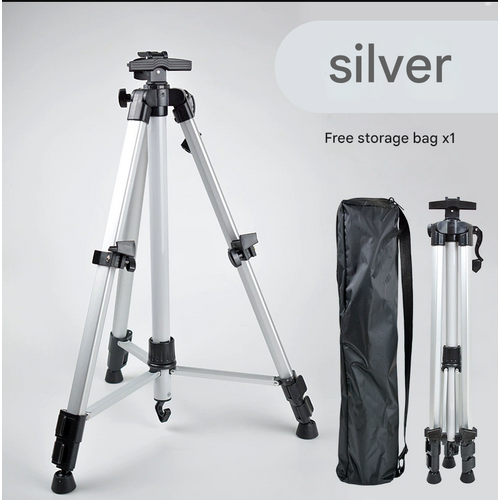 Silver Lightweight Adjustable Aluminum Camera Tripod with Carry Bag - Professional Photography Stand - Main Image