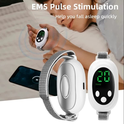 White EMS Sleep Aid Device with Pulse Stimulation - Portable Adjustable Sleep Support Bracelet - Main Image
