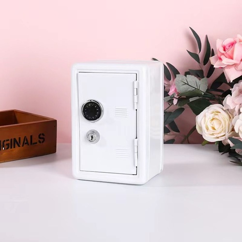 White Mini Metal Safe Box with Combination Lock and Key - Compact Security Storage - Main Image
