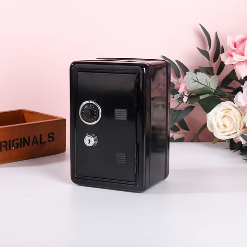 Black Mini Metal Safe Box with Combination Lock and Key - Compact Security Storage - Main Image