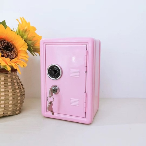 Pink Mini Metal Safe Box with Combination Lock and Key - Compact Security Storage - Main Image