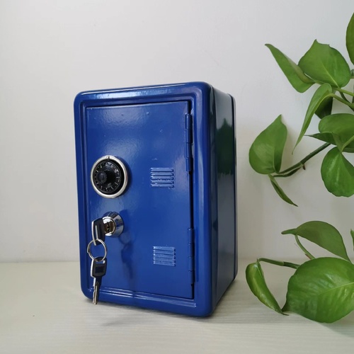 Blue Mini Metal Safe Box with Combination Lock and Key - Compact Security Storage - Main Image