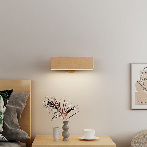 Yellow Touch-Control Dimmable Wooden LED Wall Light - Minimalist Design - Main Image
