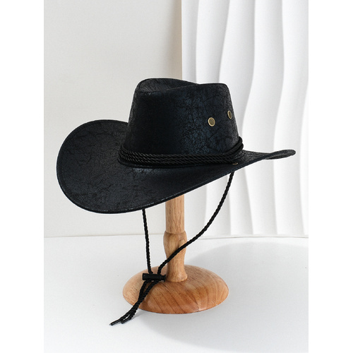 Black Classic Western Cowboy Hat with Wide Brim - Durable and Stylish Design - Main Image