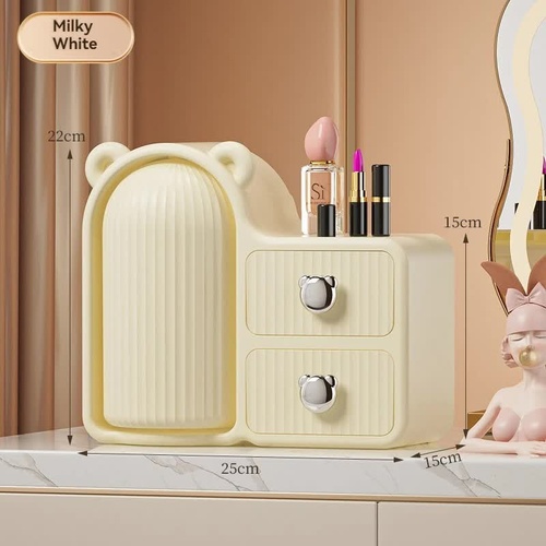 White Cute Bear-Themed Multi-Functional Cosmetic Storage Organizer with Drawers - Main Image