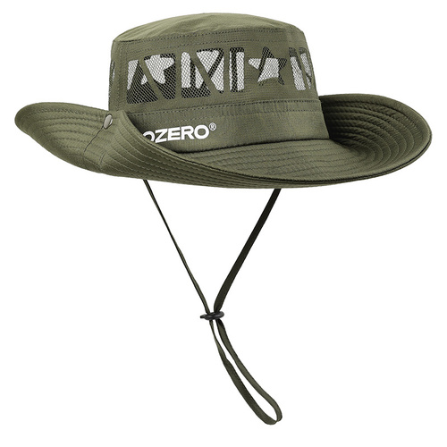 Military Green Outdoor UV Protection Wide-Brim Boonie Hat with Mesh Ventilation - Main Image