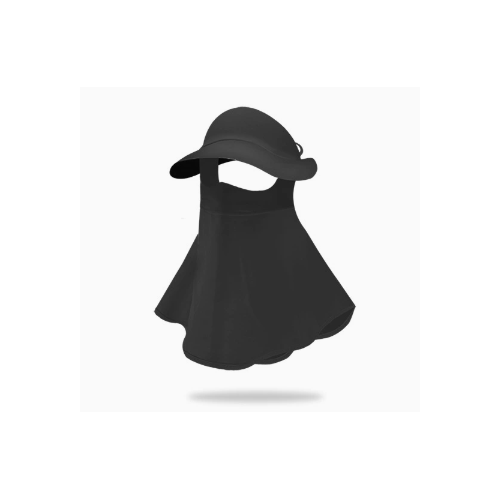 Black Women's UV Protection Sun Hat with Detachable Neck Flap and Wide Brim - Main Image