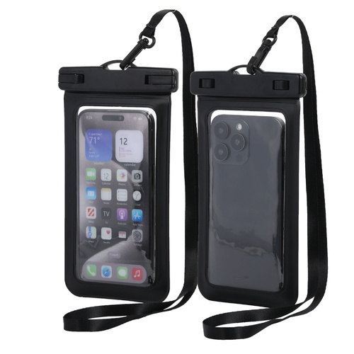 Black Four Pieces Per Set Waterproof Phone Pouch with Clear Touchscreen Window and Lanyard - Main Image