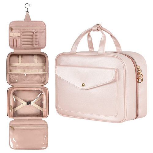 Pink Multifunctional Travel Toiletry Organizer with Hanger and Large Storage Capacity - Main Image