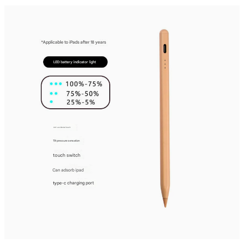 Orange Stylus Pen for iPad (2018 & Later) - Tilt Pressure, Magnetic Attachment, LED Battery Indicator, Type-C Rechargeable - Main Image