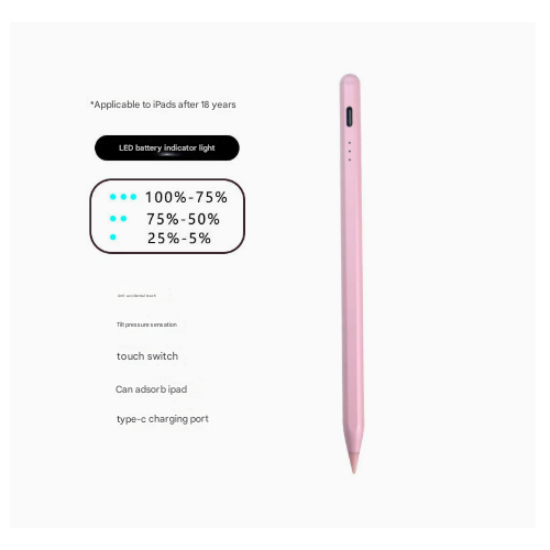 Pink Stylus Pen for iPad (2018 & Later) - Tilt Pressure, Magnetic Attachment, LED Battery Indicator, Type-C Rechargeable - Main Image