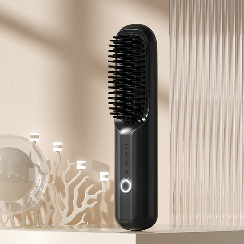 Black Portable Electric Hair Straightening Brush - Main Image