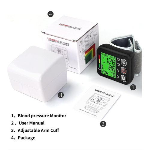 Black Compact Digital Wrist Blood Pressure Monitor with Adjustable Arm Cuff - Main Image