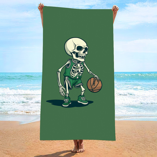 2 PCS Skeleton Man Playing Basketball Extra Large Microfiber Double-Sided Beach Towel, Quick-Drying and Portable - Main Image