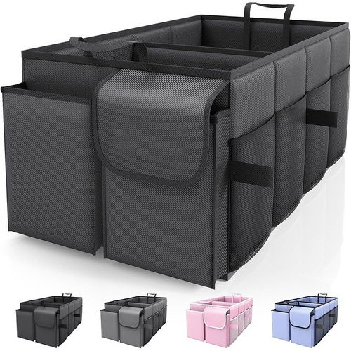 Black 46L Car Organizer Storage Box with Multiple Compartments and Pockets - Main Image