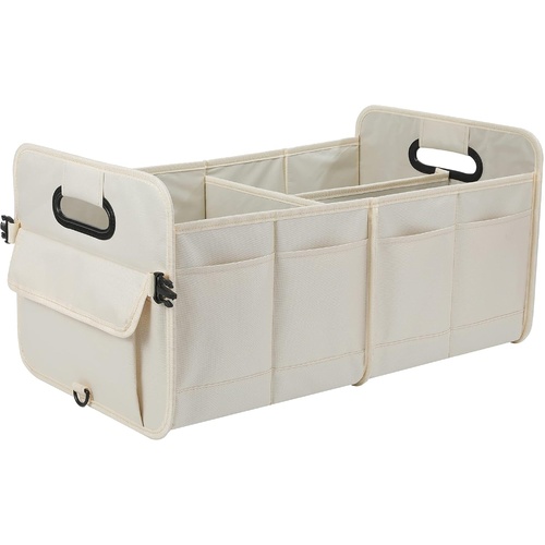 White Large Car Storage Organizer with Handles, 24x17.6x12.2 in, Collapsible - Main Image
