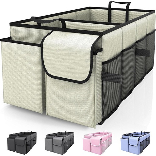 Beige 46L Car Organizer Storage Box with Multiple Compartments and Pockets - Main Image