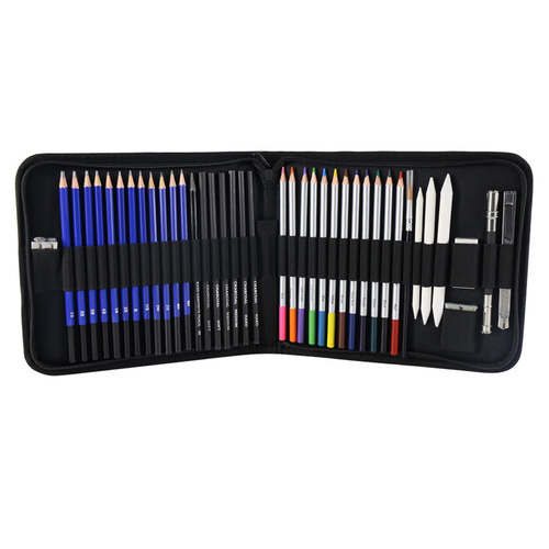 Blue 40-Piece Drawing Pencil Set, Professional Art Kit in Convenient Storage Case - Main Image
