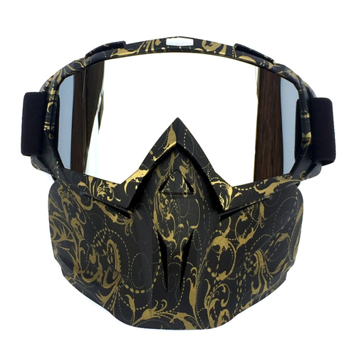 Copper Flower Frame Mercury Piece Sleek Black Full-Face Snow Goggles with Mirror Lens - Ultimate Protection and Comfort - Main Image