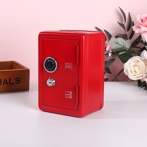 Red Mini Metal Safe Box with Combination Lock and Key - Compact Security Storage - Main Image