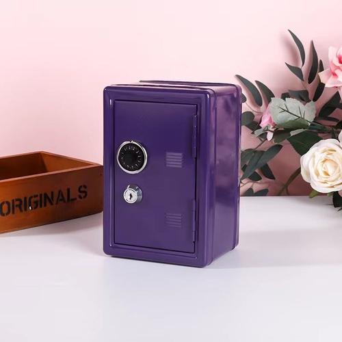 Purple Mini Metal Safe Box with Combination Lock and Key - Compact Security Storage - Main Image